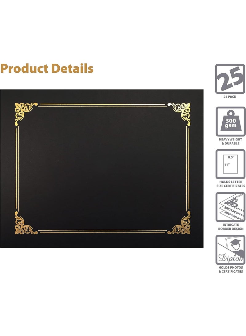 25 Pack Black Certificate Holders, Diploma Holders, Document Covers with Gold Foil Border, by - Image 3