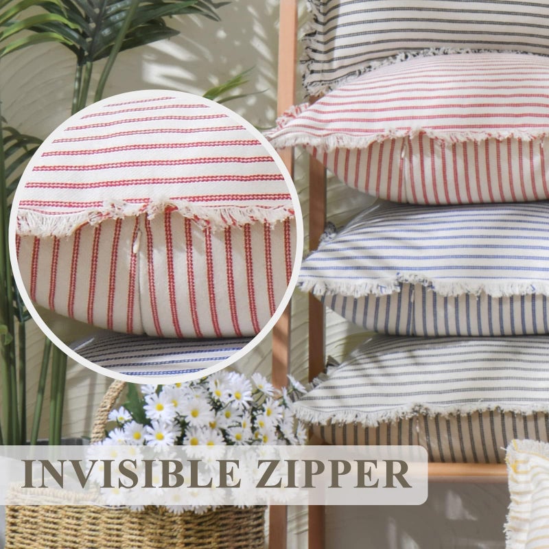 ZWJD Throw Pillow Covers 20x20 Set of 2 Striped Pillow Covers with Fringe Chic Cotton Decorative Pillows Square Cushion Covers for Sofa Couch Bed Living Room Farmhouse Decor, (Gray) - Image 5