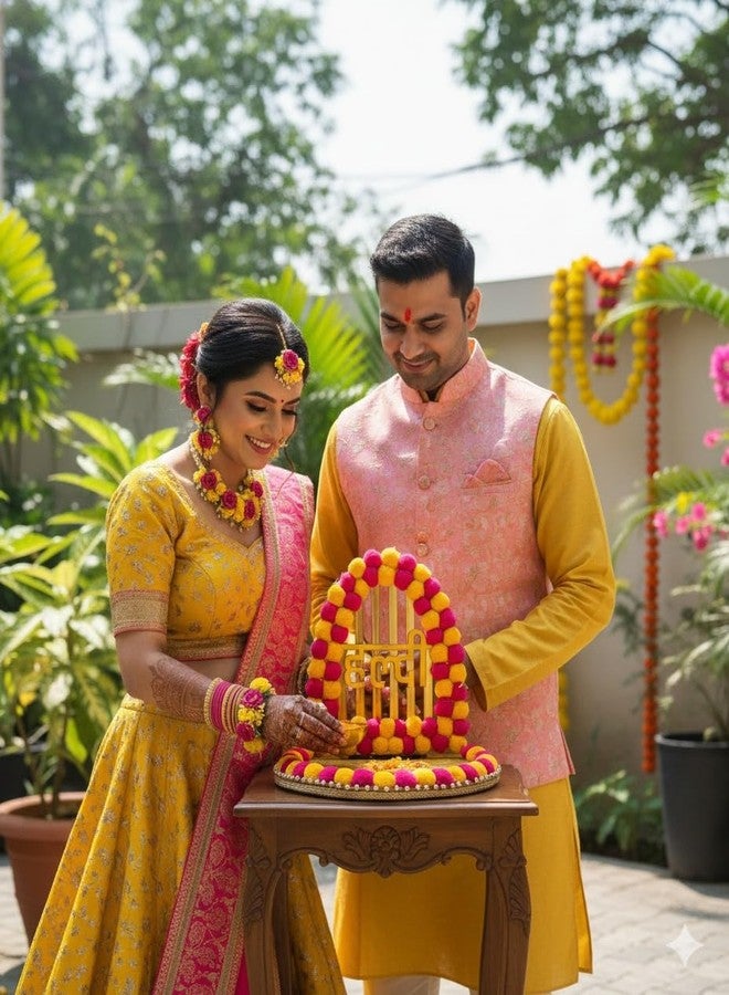 Mridang Decorative Haldi Plates Round Platter Holder Tray - Ideal for Haldi Ceremony, Decorative Plates for Bride and Groom, Marriage Functions - Image 3