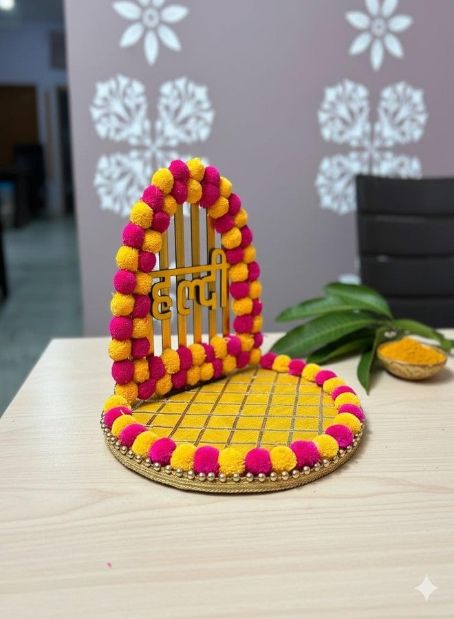 Mridang Decorative Haldi Plates Round Platter Holder Tray - Ideal for Haldi Ceremony, Decorative Plates for Bride and Groom, Marriage Functions - Image 2