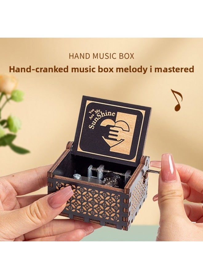 Generic - Wooden MDF Hand Movement Mechanical Music Box Log Color Dark Black Various Patterns Birthday Graduation Gift-Color:Dark Black Hand-cranked Music Box-The Letter - Image 1