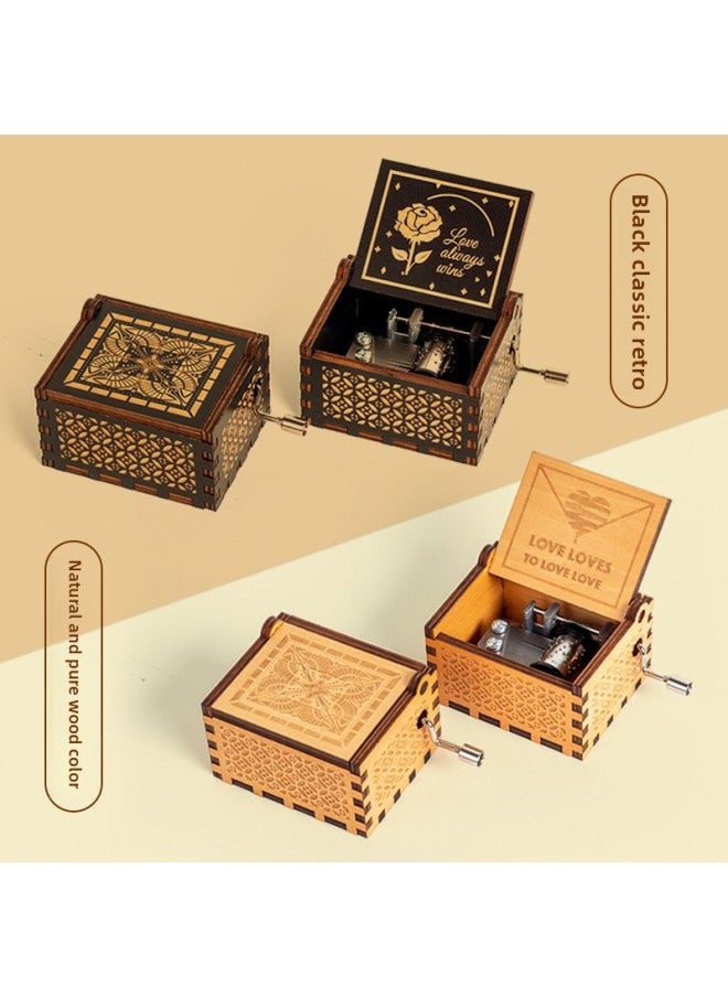 Generic - Wooden MDF Hand Movement Mechanical Music Box Log Color Dark Black Various Patterns Birthday Graduation Gift-Color:Dark Black Hand-cranked Music Box-The Letter - Image 1