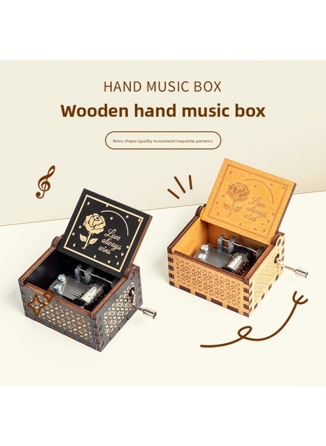 Generic - Wooden MDF Hand Movement Mechanical Music Box Log Color Dark Black Various Patterns Birthday Graduation Gift-Color:Dark Black Hand-cranked Music Box-The Letter - Image 1