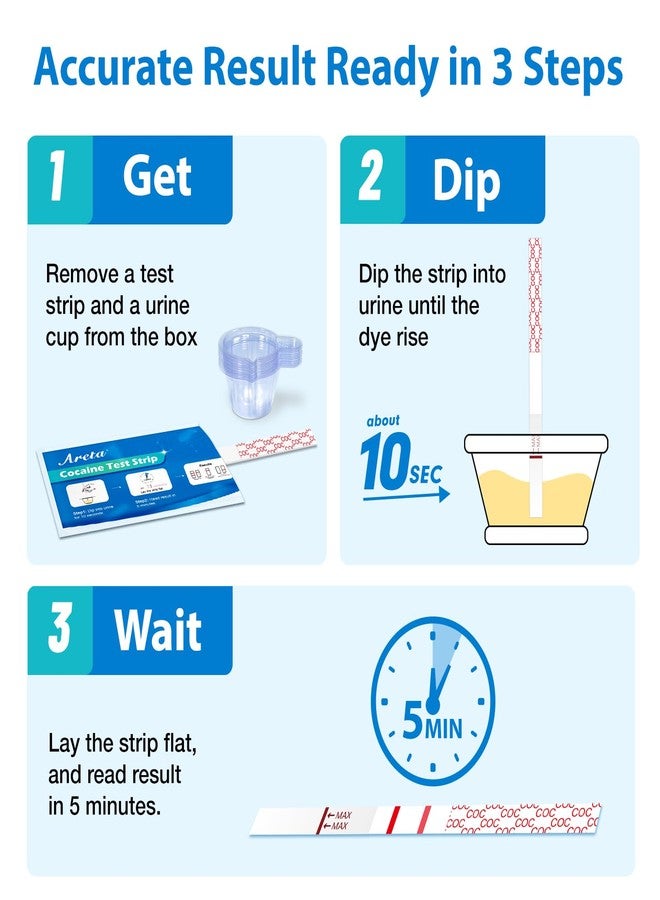 Areta Cocaine Test Strip: Highly Sensitive Cocaine Drug Test Strips, 10 Pack Cocaine Home Screen Testing Kit, 300 ng/mL Cutoff, Instant Results in 5 Min -#ASCOC-114 - Image 3