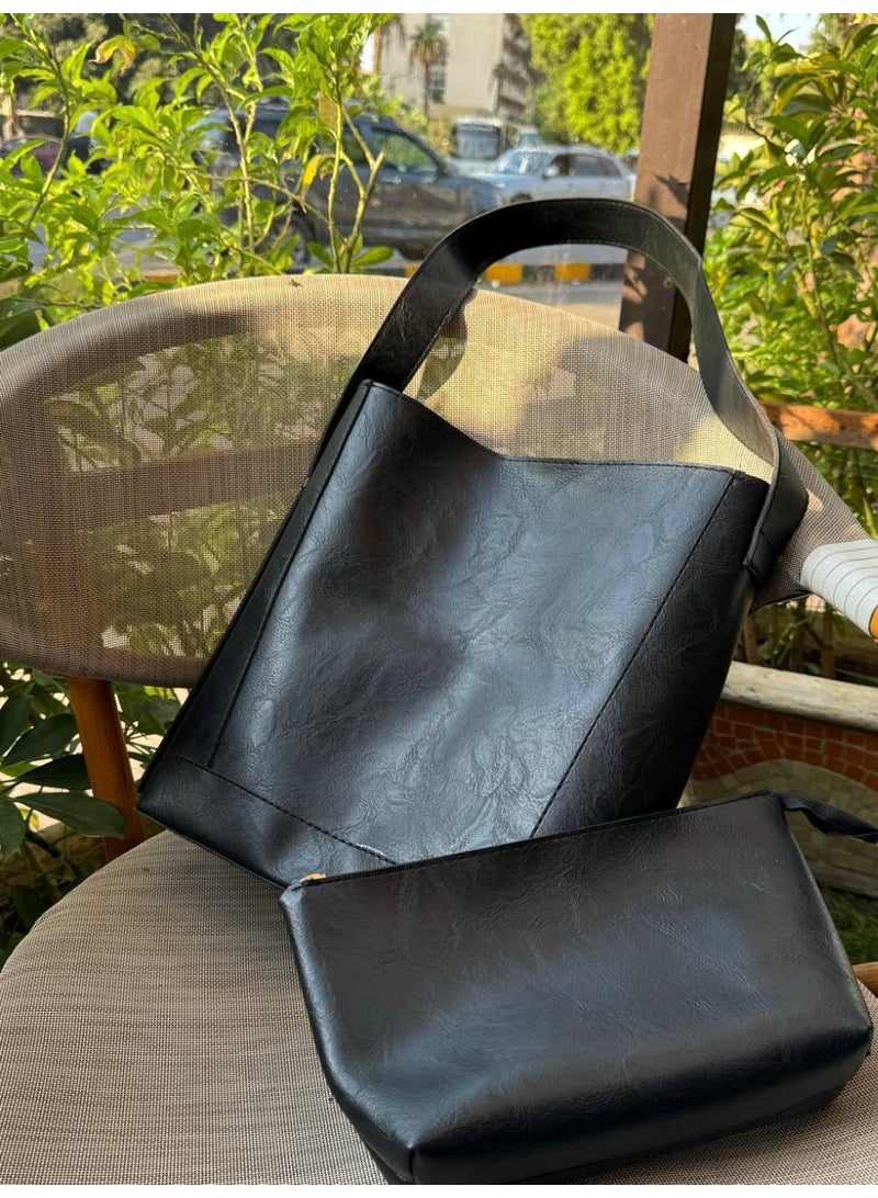 Chic Faux Leather Women's Handbag and Crossbody Bag - Black - Image 1
