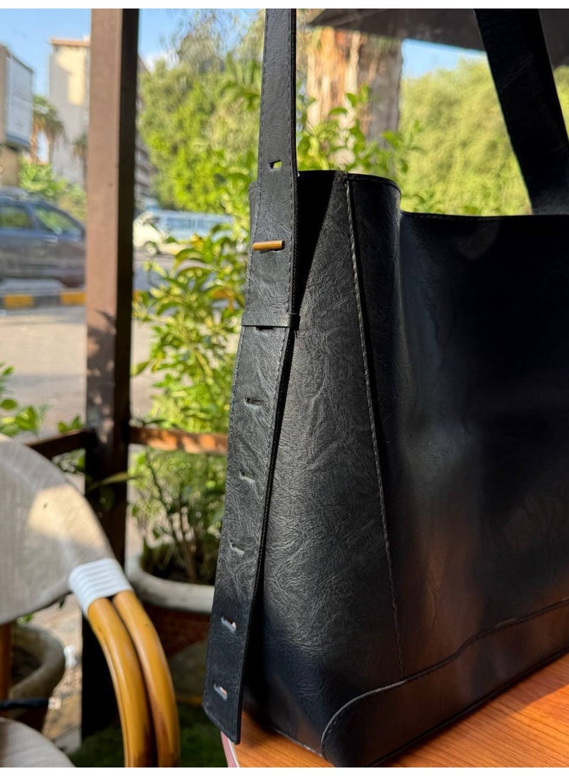 Chic Faux Leather Women's Handbag and Crossbody Bag - Black - Image 2