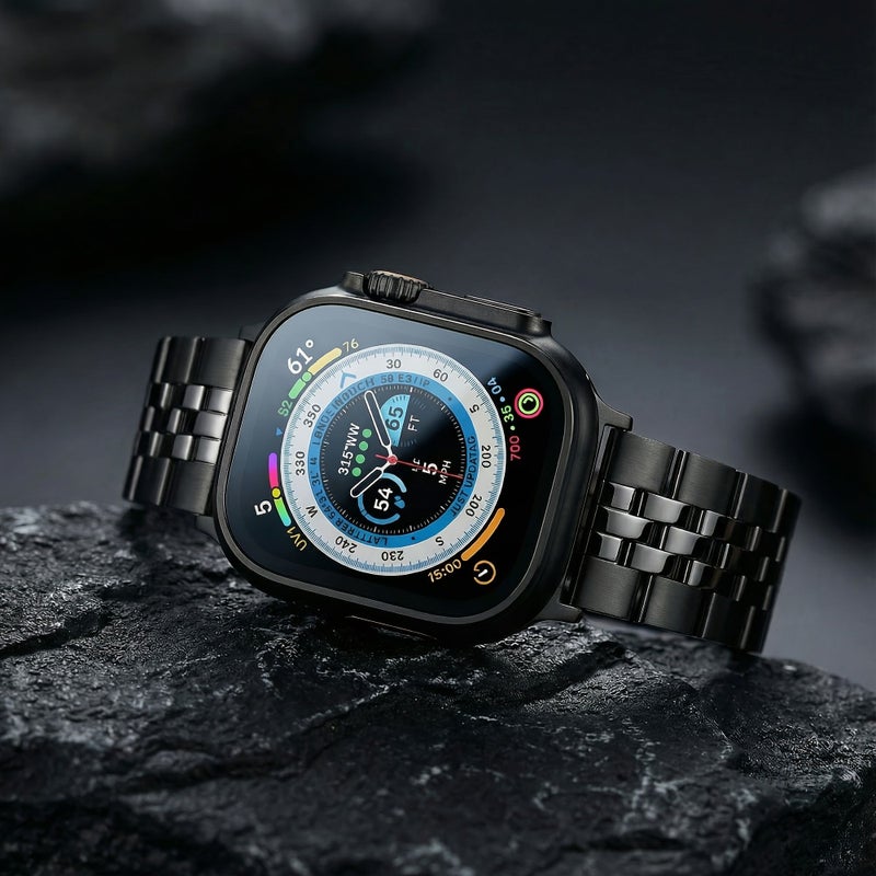 Stainless Steel Adjustable Metal Business Replacement Band for Apple Watch 44mm 45mm 46mm 49mm Men Women Black - Image 1