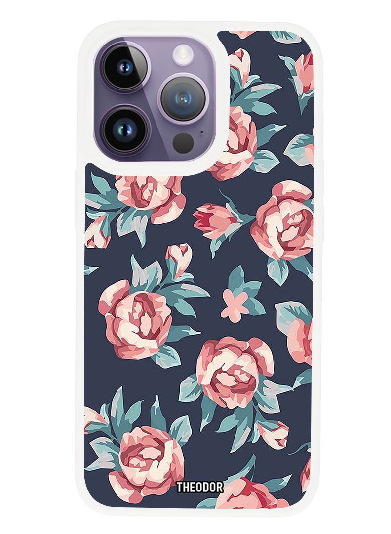 Theodor Protective Case Anti Scratch Shock Proof Cover For APPLE IPHONE 14 PRO Flowers 1 (2) (White Bumper) - Image 1