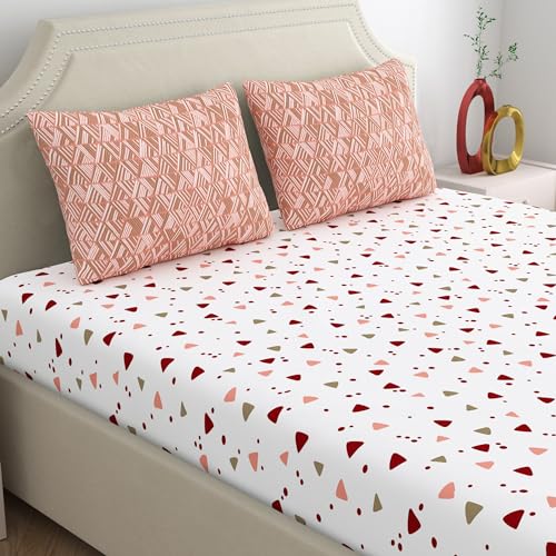 Home Ecstasy 100% Cotton Double Bedsheet with 2 Pillow Covers, 140 TC Abstract Peach for Double Bed (7.3ft X 7.7ft) - Image 1