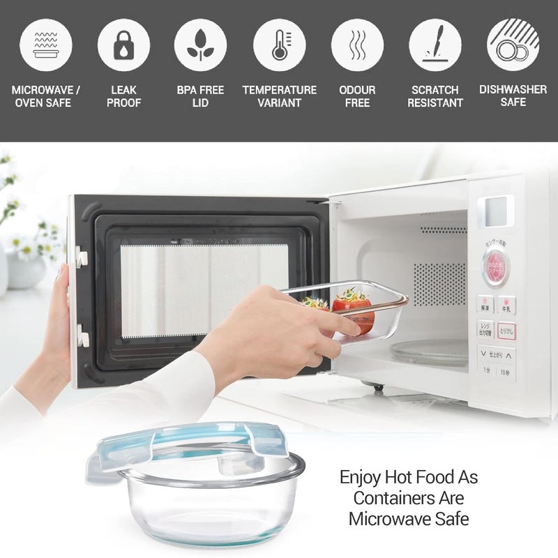 TREO تريو من ميلتون طقم زجاج تيفين جميع الطازج مع حقيبة، مجموعة من 8 (3 حاويات، 400 مل لكل منها؛ 1 زجاجة فولاذية، 750 مل؛ 2 - علبة مخلل/تشاتني، 30 مل لكل منها؛ 1 علبة سلطة/باباد، 200 مل؛ 1 حصيرة طعام)  - Image 3