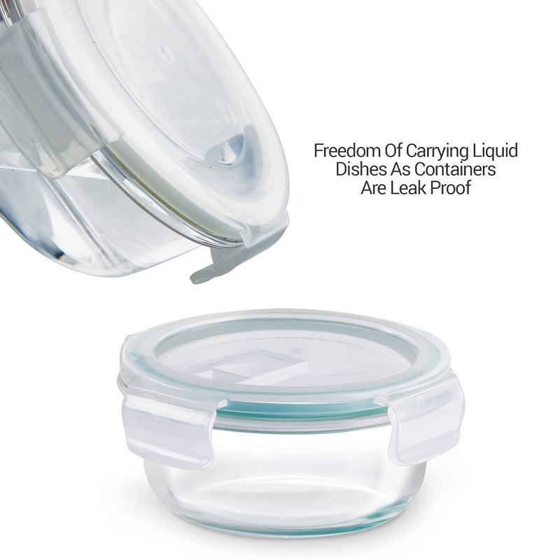 TREO تريو من ميلتون طقم زجاج تيفين جميع الطازج مع حقيبة، مجموعة من 8 (3 حاويات، 400 مل لكل منها؛ 1 زجاجة فولاذية، 750 مل؛ 2 - علبة مخلل/تشاتني، 30 مل لكل منها؛ 1 علبة سلطة/باباد، 200 مل؛ 1 حصيرة طعام)  - Image 5