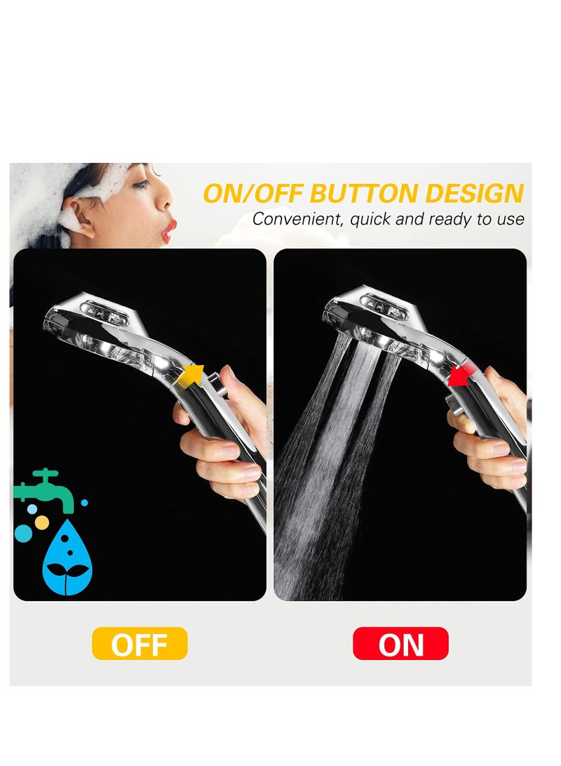 Zikra Shower Head, Universal High Pressure Shower Heads, Stainless Steel Chrome Finish Bath Showerhead with 4 Spray Modes, Double Boost Water Saving Handheld Showerhead with 1.5m Hose (Silver) - Image 3