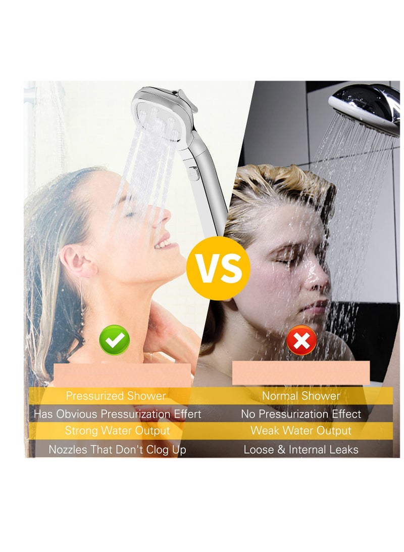 Zikra Shower Head, Universal High Pressure Shower Heads, Stainless Steel Chrome Finish Bath Showerhead with 4 Spray Modes, Double Boost Water Saving Handheld Showerhead with 1.5m Hose (Silver) - Image 4