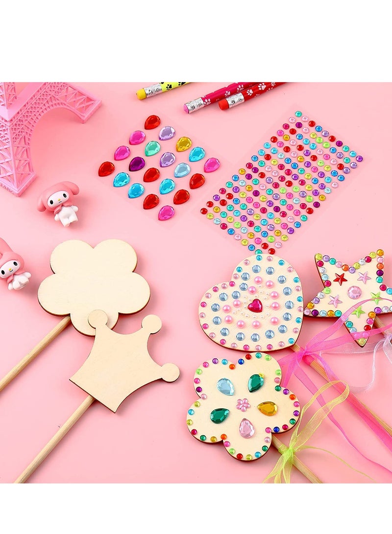 Excefore Princess Fairy Wand Kit, DIY Wooden Fairy Wands, Gem Stickers, Ribbons, Unfinished Wooden Fairy Wand Kit Crafts Moon Butterfly Magical Wand for Kids Make Your Own Princess Wand 28PCS - Image 4