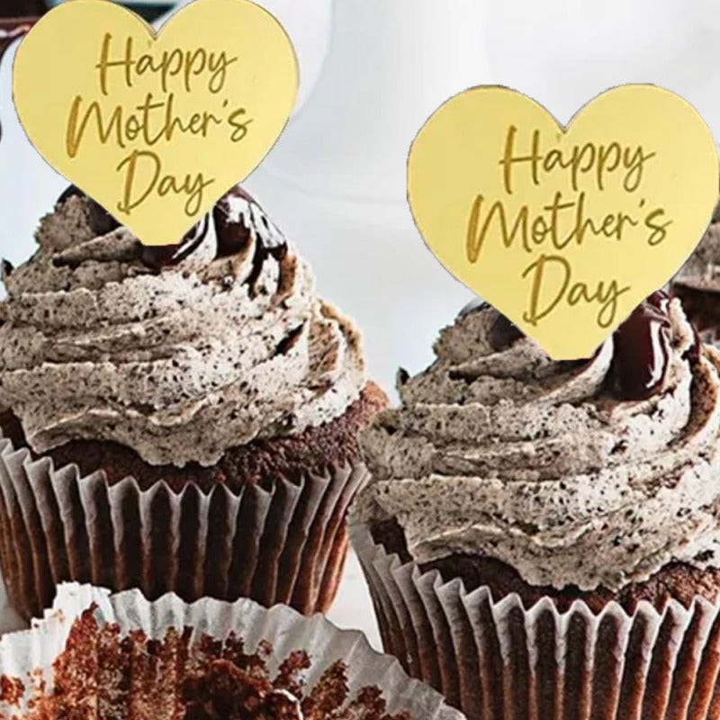 Mother's Day Cupcake Toppers: 25 Gold Mirrored Acrylic Pieces - Reusable Durable Luxury Decorations for Mother's Day Parties, Bridal Showers and Women's Birthdays - Image 3