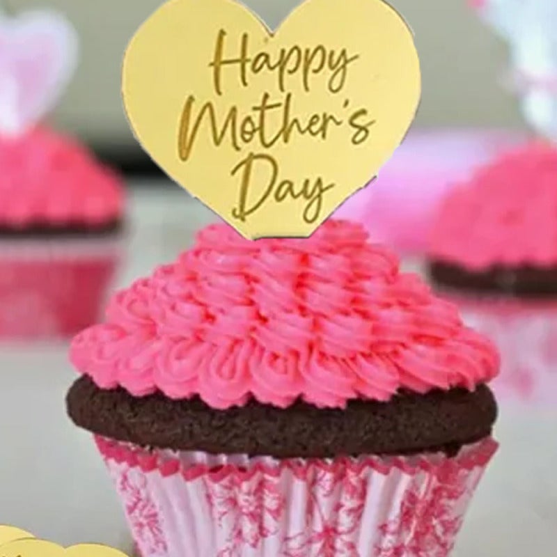 Mother's Day Cupcake Toppers: 25 Gold Mirrored Acrylic Pieces - Reusable Durable Luxury Decorations for Mother's Day Parties, Bridal Showers and Women's Birthdays - Image 4
