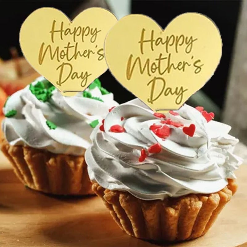 Mother's Day Cupcake Toppers: 25 Gold Mirrored Acrylic Pieces - Reusable Durable Luxury Decorations for Mother's Day Parties, Bridal Showers and Women's Birthdays - Image 2