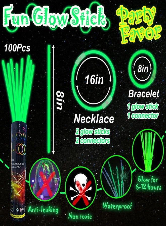 ILHSTY 100 pk 8'' Green Glow Sticks Glow Necklaces In The Dark Party Favors Supplies Bright GlowSticks Bulk for Birthday Easter Valentine Mardi Gras Christmas St. Patrick Halloween Party (Green*100) - Image 3