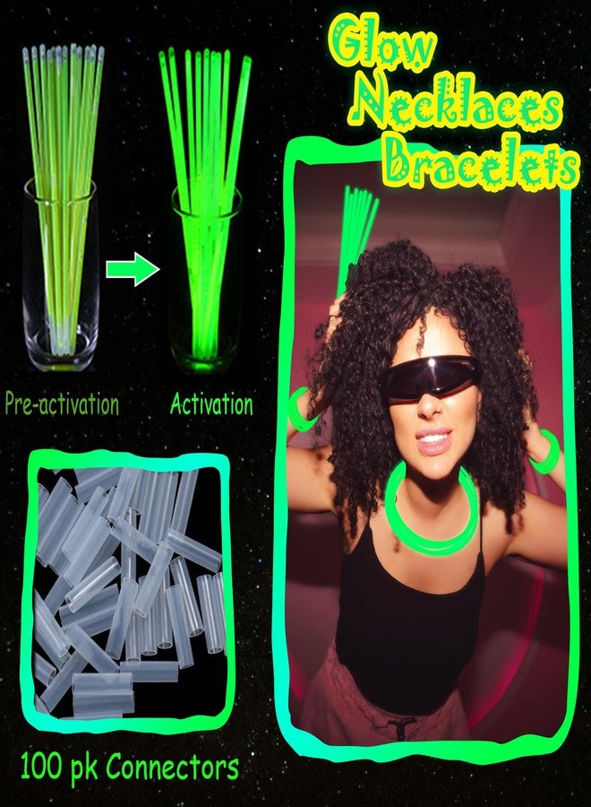 ILHSTY 100 pk 8'' Green Glow Sticks Glow Necklaces In The Dark Party Favors Supplies Bright GlowSticks Bulk for Birthday Easter Valentine Mardi Gras Christmas St. Patrick Halloween Party (Green*100) - Image 4