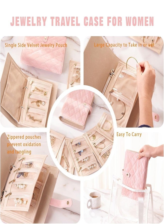 Calyrex Travel Jewelry Organizer Case, Zipper Binder Jewelry Storage Book with Clear Velvet Pouches, Perfect Birthday Gifts for Women, Jewelry Box Bag for Earrings, Necklace, Ring, Pink - Image 5