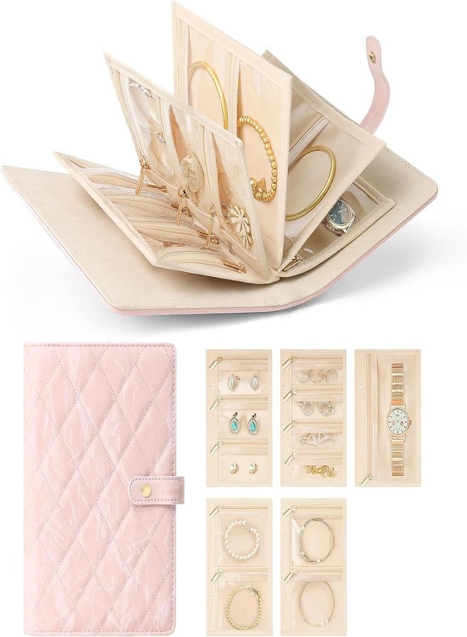 Calyrex Travel Jewelry Organizer Case, Zipper Binder Jewelry Storage Book with Clear Velvet Pouches, Perfect Birthday Gifts for Women, Jewelry Box Bag for Earrings, Necklace, Ring, Pink - Image 1