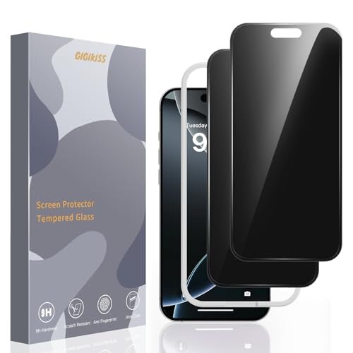 GIGIKISS Compatible for iPhone 17 Pro Max Privacy Screen Protector 6.9 inch, Anti Spy Anti Blue Light HD Tempered Glass Screen Protector Easy Installation, Case Friendly, 2 Pack Black - Image 1