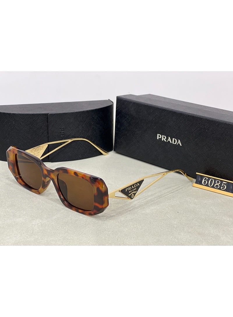 PRADY PRADA Cycling Sunglasses Fashion PR A 50 Sunglasses,Triangle Logo Fashion Glasses,Unisex,Gold Frame with Grey Edge - Image 1
