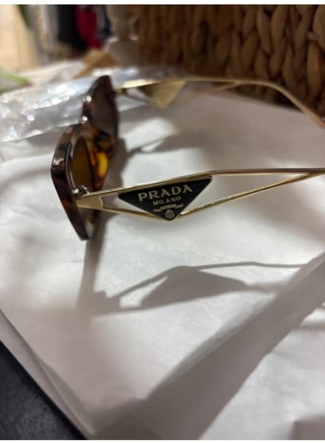PRADY PRADA Cycling Sunglasses Fashion PR A 50 Sunglasses,Triangle Logo Fashion Glasses,Unisex,Gold Frame with Grey Edge - Image 3
