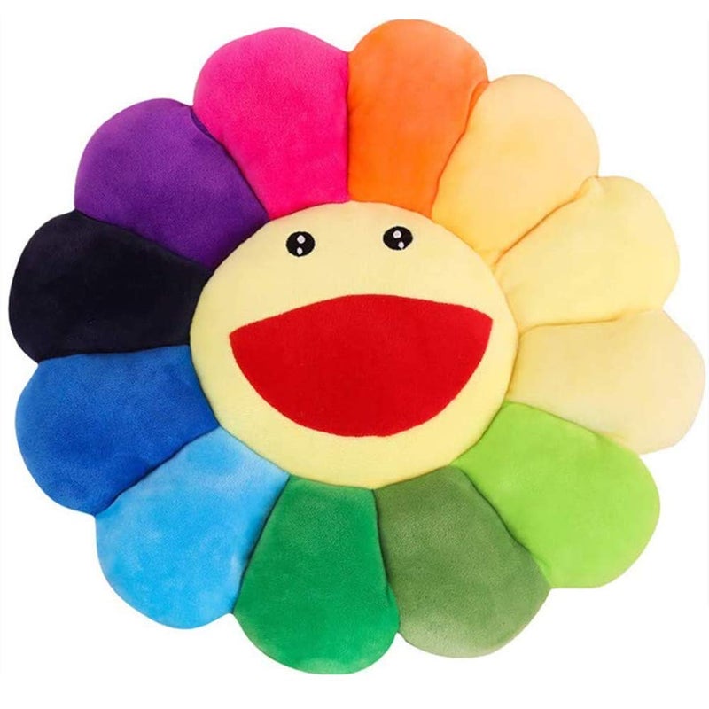 SNEPOO Smile Face Plush Rainbow Pillow, Sunflower Indie Decor Plush Pillow Soft & Comfortable Flower Floor Pillow for Home Reading Bed Room Decoration (Rainbow Color) - Image 1