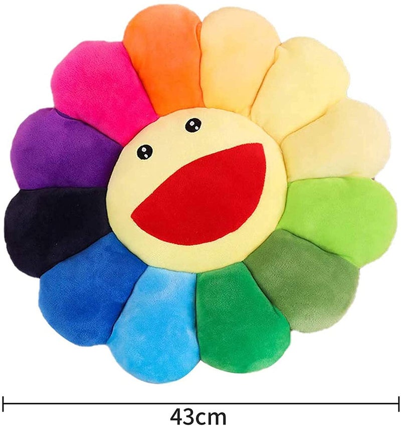 SNEPOO Smile Face Plush Rainbow Pillow, Sunflower Indie Decor Plush Pillow Soft & Comfortable Flower Floor Pillow for Home Reading Bed Room Decoration (Rainbow Color) - Image 2