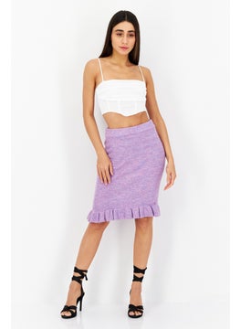BCBGeneration Women Textured Basic Midi Skirt, Purple  - Image 4