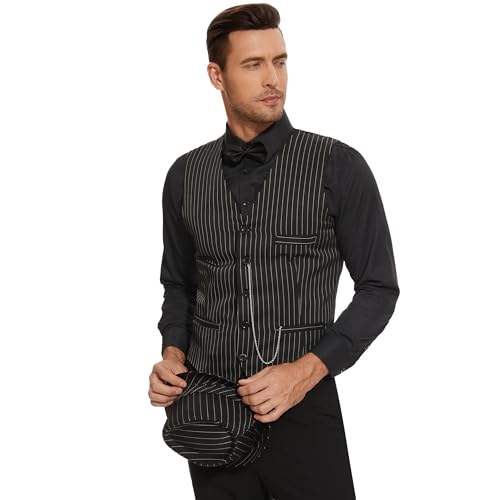 Pixiemain 1920s Mens Costume Roaring 20s Costumes Outfit with Gangster Vest,Fedora Hat,Bow tie-Stp-2XL - Image 2
