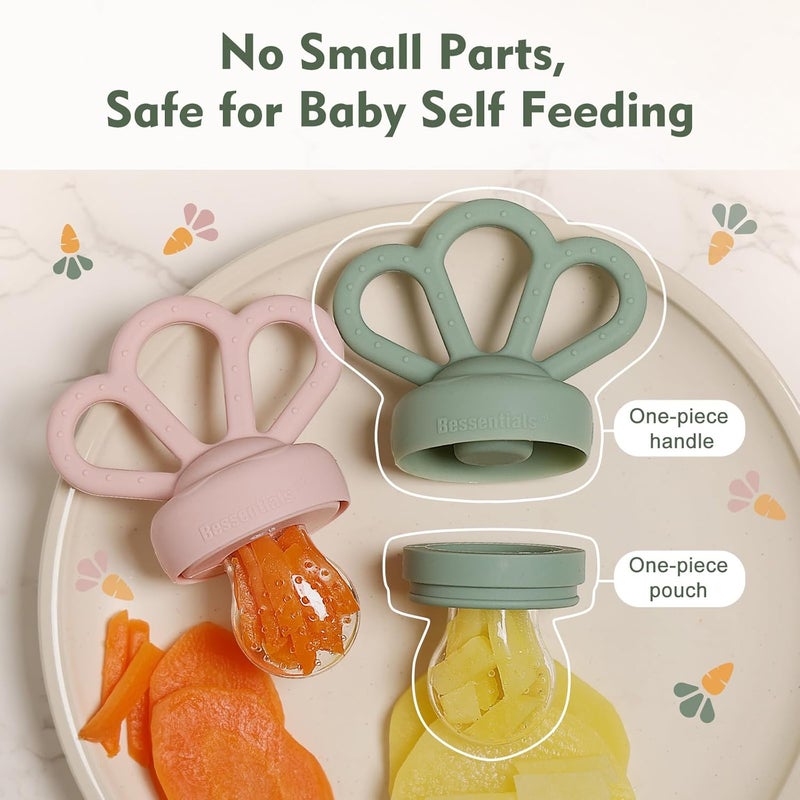 Bessentials Carrot Baby Fresh Fruit Food Feeder  2 Pack Silicone Mesh Feeders  Safe Infant SelfFeedingIncludes 3 Sizes of Food Pouches Suitable for Baby 4MBPAFree Pink  Grass Green - Image 4