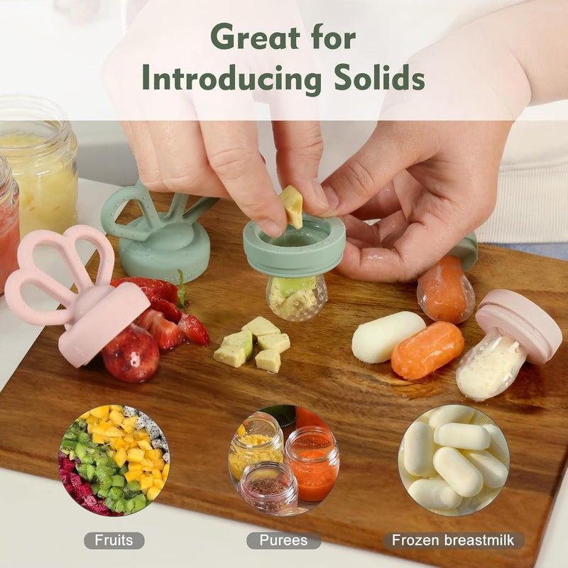 Bessentials Carrot Baby Fresh Fruit Food Feeder  2 Pack Silicone Mesh Feeders  Safe Infant SelfFeedingIncludes 3 Sizes of Food Pouches Suitable for Baby 4MBPAFree Pink  Grass Green - Image 3