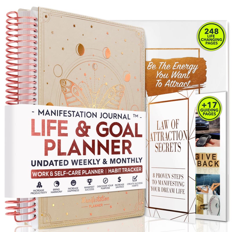 Freedom Mastery Manifestation Journal – Hourly, Weekly & Monthly Planner | 12-Month to Increase Productivity, Life Organizer & Goal Planner | Spiral Journal, Habit Tracker, Foldable Vision Board, Gift Box & Stickers - Image 1