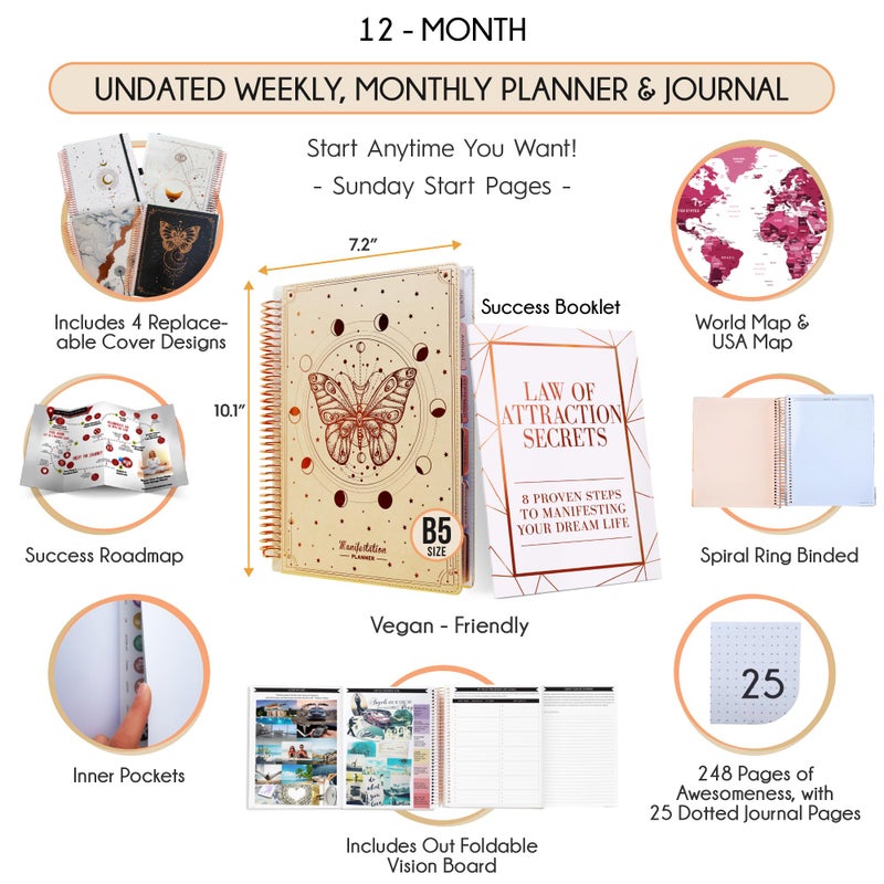 Freedom Mastery Manifestation Journal – Hourly, Weekly & Monthly Planner | 12-Month to Increase Productivity, Life Organizer & Goal Planner | Spiral Journal, Habit Tracker, Foldable Vision Board, Gift Box & Stickers - Image 2