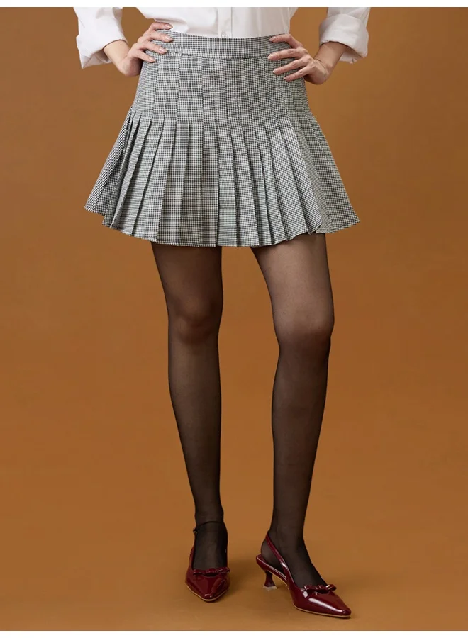 جلو باص Women Gingham Checked Mid-Rise Mini Flared Tennis Skirt