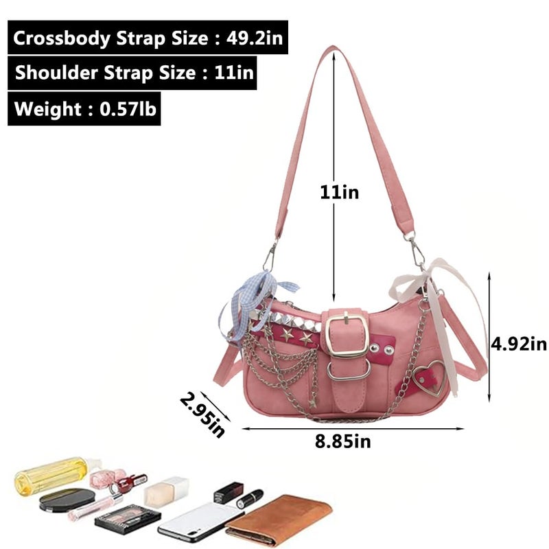 Geelyda Y2K Shoulder Bag for Women, Star Embroidery Hobo Purse with Chain Strap, Goth Style Cute Small Handbag, Vintage Y2K Purse for Daily Use - Image 4