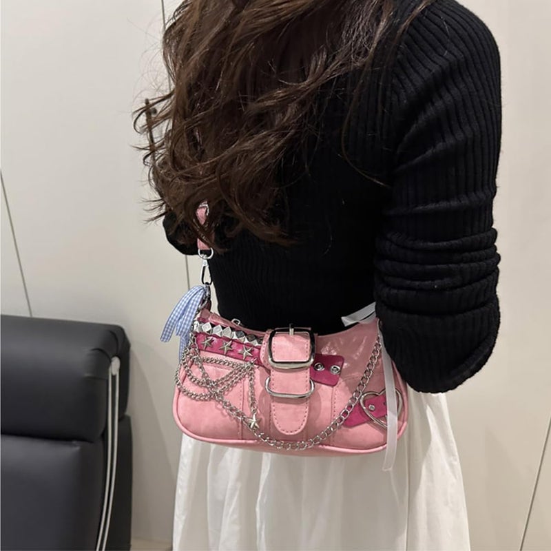 Geelyda Y2K Shoulder Bag for Women, Star Embroidery Hobo Purse with Chain Strap, Goth Style Cute Small Handbag, Vintage Y2K Purse for Daily Use - Image 2