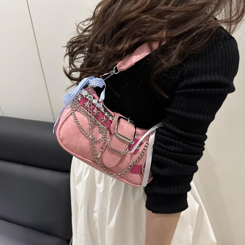 Geelyda Y2K Shoulder Bag for Women, Star Embroidery Hobo Purse with Chain Strap, Goth Style Cute Small Handbag, Vintage Y2K Purse for Daily Use - Image 3