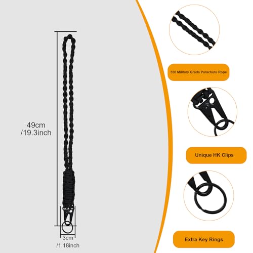 MAGITATI 2 Pcs Heavy Duty Braided 550 Paracord Lanyard Keychain Set Parachute Rope Necklace Keychain with Belt Carabiner Clip for Keys Men Women Hiking Camping Outdoor Survival Camera Wallet and Whistle - Image 3