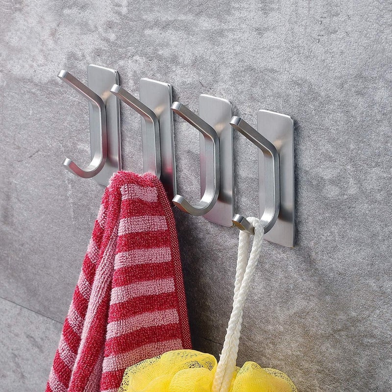 YIGII Stainless Steel Towel Hooks - 4 - Pack Adhesive Wall Hooks for Coats , Robes , and Towels - Image 2