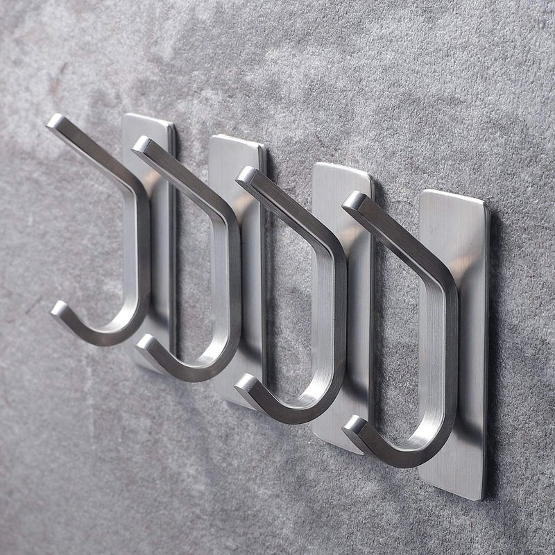YIGII Stainless Steel Towel Hooks - 4 - Pack Adhesive Wall Hooks for Coats , Robes , and Towels - Image 3