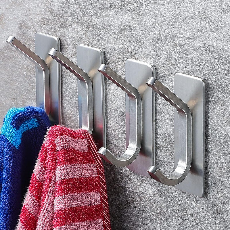 YIGII Stainless Steel Towel Hooks - 4 - Pack Adhesive Wall Hooks for Coats , Robes , and Towels - Image 1