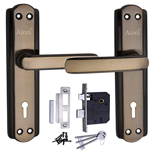 Atom Door Lock for Home, 8 Inch Steel Alloy Black Gold Handleset, 6 Lever Double Stage Lockset with Brass Lock Mechanism for House, Hotel, Office (606KY) - Image 1