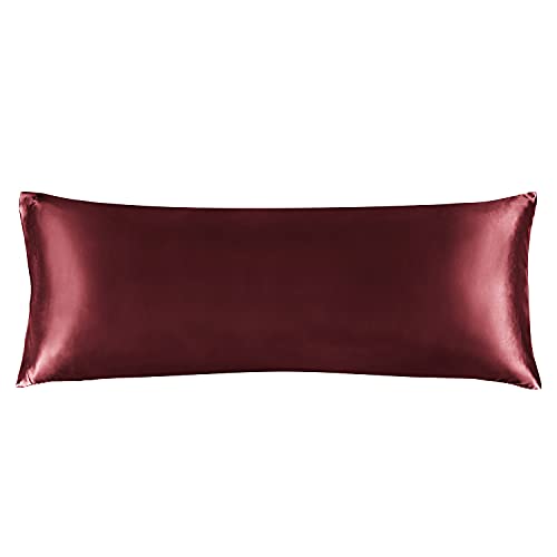 BEDELITE Satin Body Pillow Cover Super Soft and Cooling Body Pillow Pillowcase for Hair and Skin Breathable Silky Full Long Pillowcase Cover20x54 Burgundy