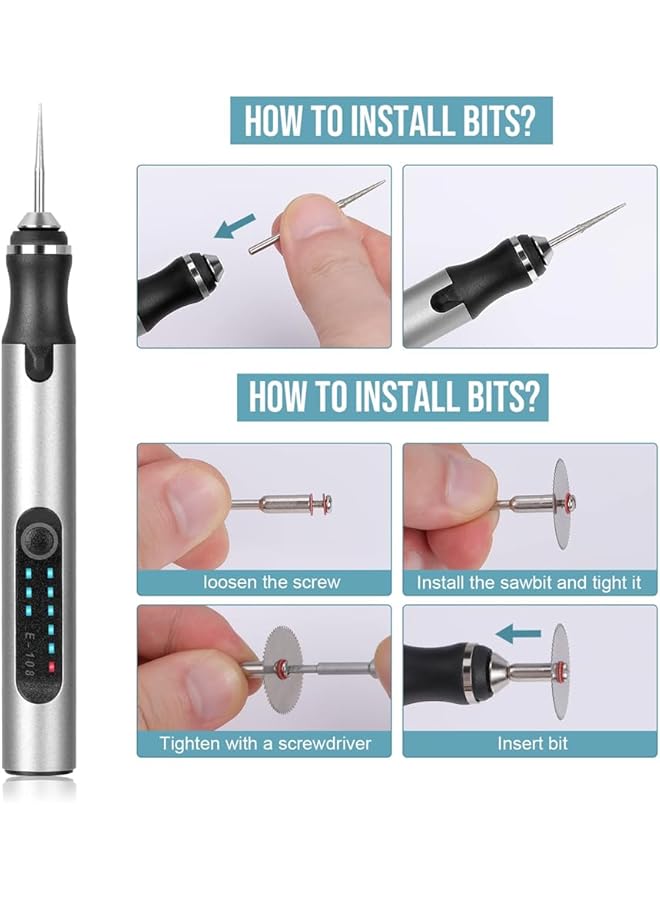إيروريكس قلم نقش كهربائي مزود بـ 37 بتًا وآلة نقش لاسلكية قابلة لإعادة الشحن عبر USB وأدوات نقش صغيرة محمولة DIY قلم نقش دوار للمجوهرات والخشب والزجاج والحجر والنحت الفضي - Image 4