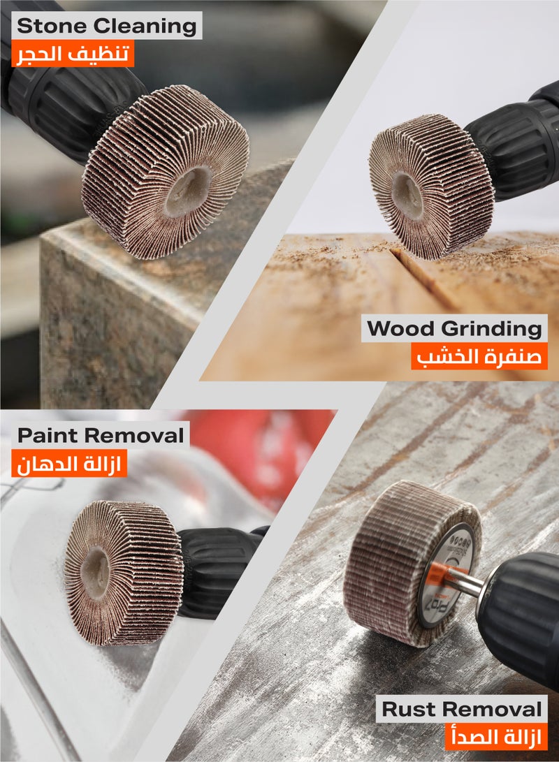 لوازم برو7 طقم صنفرة دريل مكون من 25 قطعة - 80x25 مم - نعومه 100 - ساق 6 مم (1/4 إنش) - عجلة صنفرة أسطوانية من أكسيد الألمنيوم للمعادن والخشب وإزالة الطلاء - Image 4