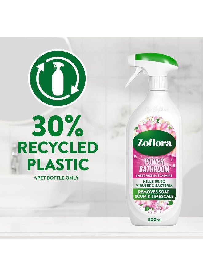 Zoflora Sweet Freesia & Jasmine Power Bathroom Cleaner 800ml – Powerful Antibacterial Spray  Deep Cleaning Action & Limescale Removal - Image 2