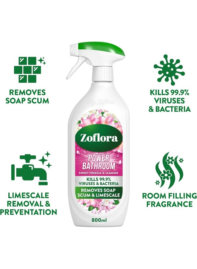 Zoflora Sweet Freesia & Jasmine Power Bathroom Cleaner 800ml – Powerful Antibacterial Spray  Deep Cleaning Action & Limescale Removal - Image 1
